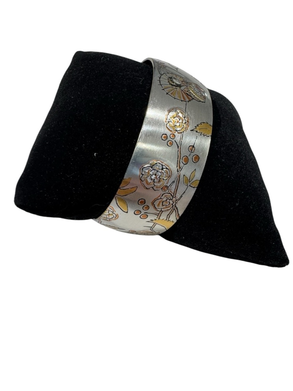 VTG Reed & Barton Damascene Geisha & Floral Design Cuff Bracelet - Picture 3 of 8